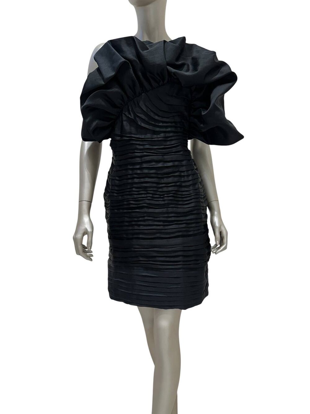Magda Butrym Black Ruffled One-Shoulder Mini Dress Sz.38